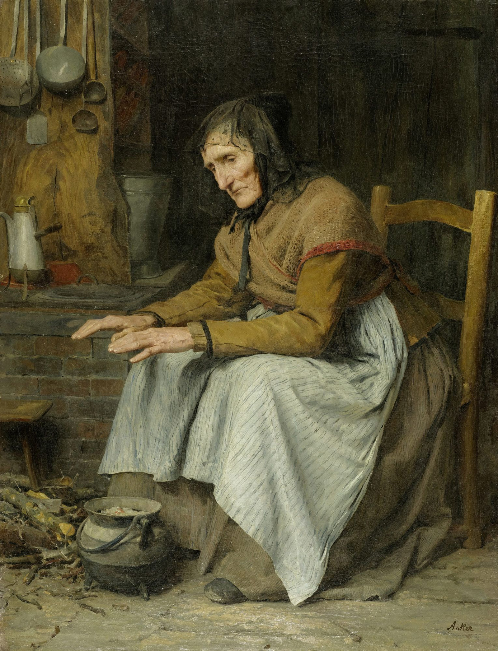 old wife is warming up by Albert Samuel Anker